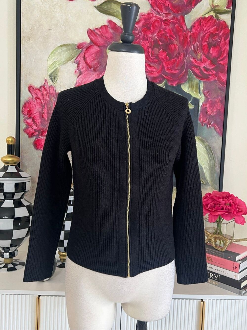 Marc New York Andrew Marc Women's Zip Front Ribbed Cardigan Sweater Black Small